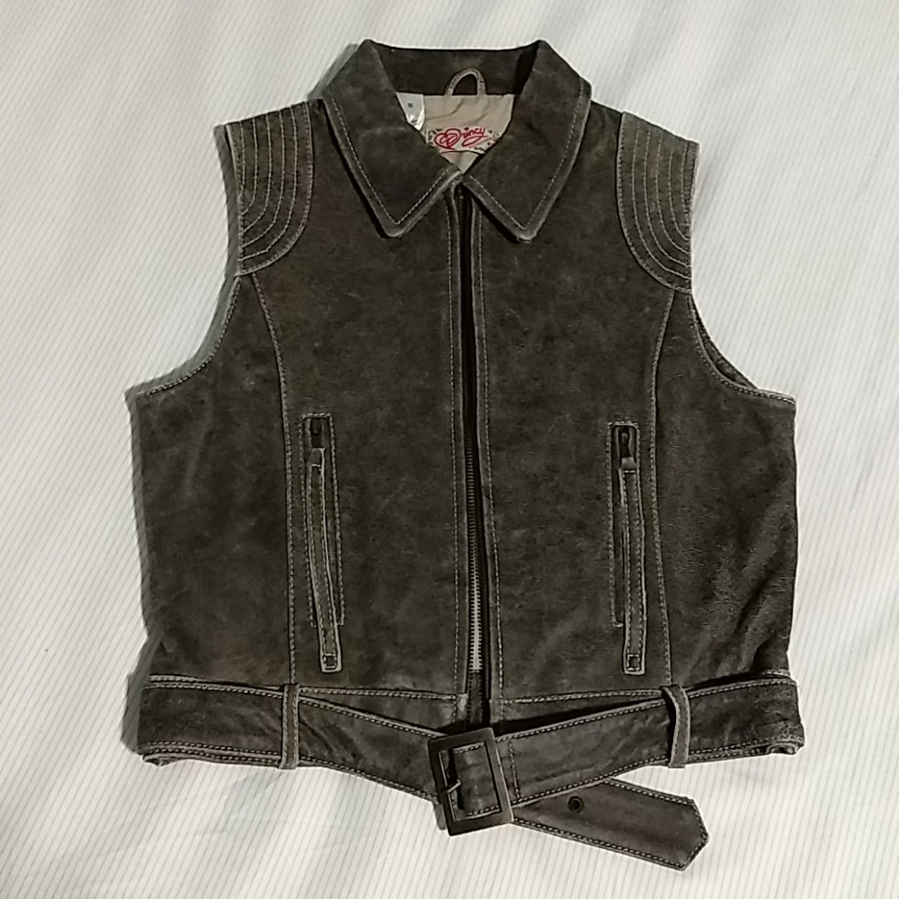 Brown distressed leather vest